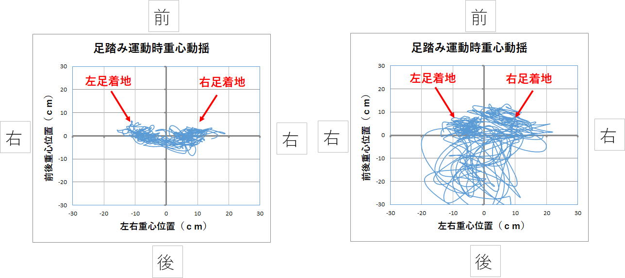 足踏み運動時の床面重心バ ランス